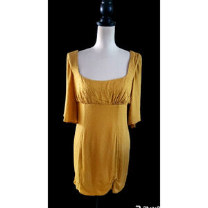 House of Harlow Yellow Square Neck Open Back Flutter Sleeve Sheath Mini Dress M